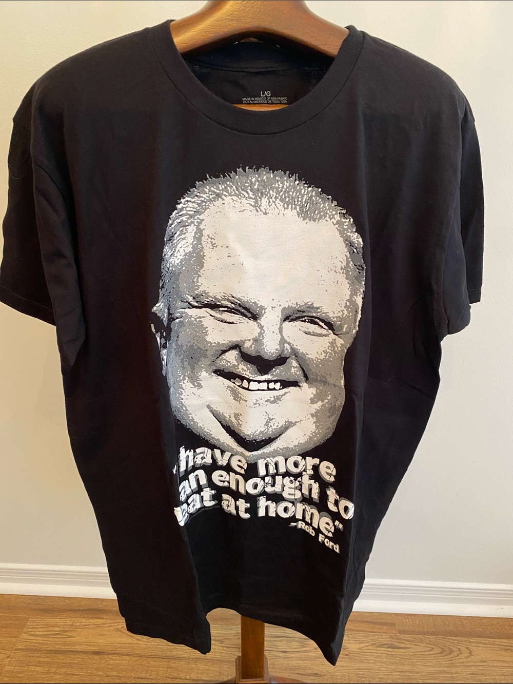Rob Ford Classic Black Graphic Men’s T-Shirt with White Portrait Print